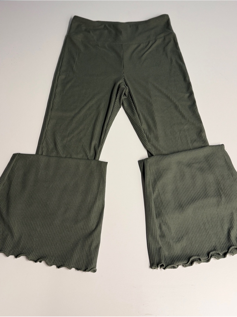 No Boundaries Olive Ribbed Bell-Leg Leggings